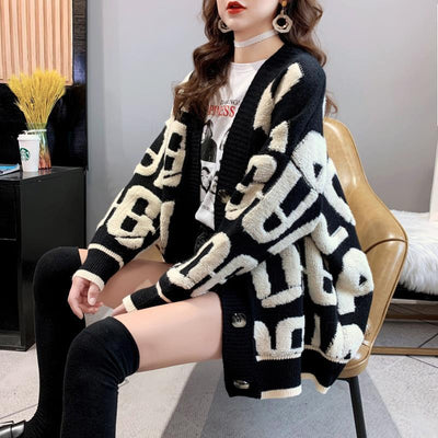 2021 Spring and Autumn New Knitted Cardigan Women's Sweater Versatile Loose Plush Thickened Foreign Style Medium and Long Coat