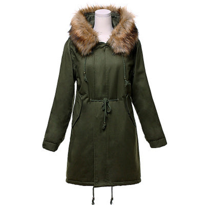 Winter new fur collar hooded cotton clothes lambskin long women&#39;s cotton coat large size casual slim coat G132