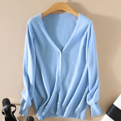 Spring and Autumn Knit Cardigan Women's Short Coat Cardigan V-neck Solid Color Large Size Sweater