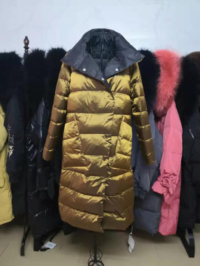 Winter Warm Women Long Sleeve Pocket Coat Fashion Stand Collar Thick Shinny Coat Elegant Ladies Autumn Solid Long Coat Outwear