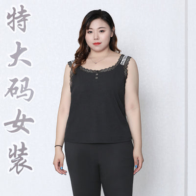 Summer Autumn 4XL To 10XL Extra Large Size Women's Camisoles Lace Trim Tank Tops Black Intimates for Ladies T61136