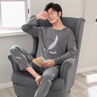 Men's Pajamas Long Sleeve Pure Cotton Spring And Autumn Home Clothes Men's Autumn And Winter Youth Thin Cover All Cotton Winter