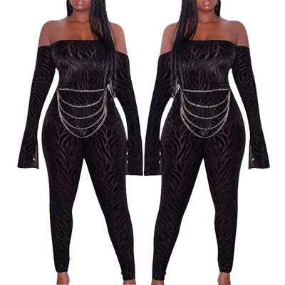 AHVIT New Style Black Flare Sleeve Slash Neck Women Jumpsuits Skinny Printed Fashion Nightclub Romper YD-Y8125
