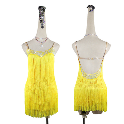 Yellow Latin Dance Dress Sexy Latin Skirt Competition Dresses Costumes Performing Sparkly Fringed Dress Adult Customize Children