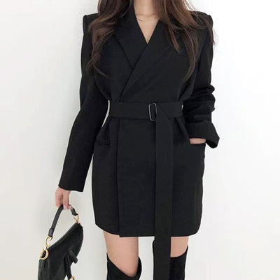 Women Elegant Vintage Blazer Mini Dress Long Sleeve Office Lady A-Line Dresses Korean Fashion Attire Suits Lace Up Cardigan Top