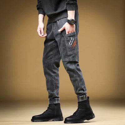Spring Autumn Low Waist Designer Cargo Cowboy Denim Streetwear Baggy Korean Style Oversize Casual Work Teenager Baggy Jeans Male