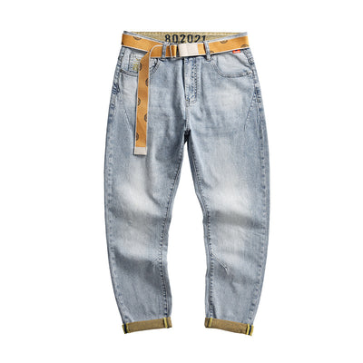 Summer Jeans Men&#39;s Distressed Stretch Light blue Loose Straight Jeans Men Hip Hop Slim Fit Punk Denim Cotton Pants Zipper Jeans
