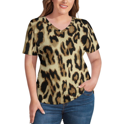Leopard Skin Print T Shirt Plus Size Trendy Spotted Striped Pretty T-Shirts Short Sleeves V Neck Casual Tees Ladies Summer Tops