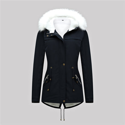 Plus size 2022 Cotton Padded Fur Parka New Big Fur Collar Winter Jacket Women Thick Warm Fleece Parkas Female Outerwear