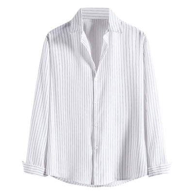 Men Autumn Winter Classic Stripe Print Turn-Down Collar Fashion Single Breasted Long Sleeve Blouse Shirt