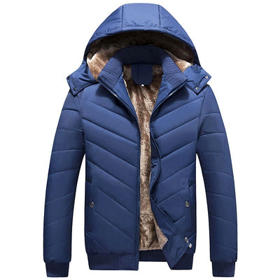 2021 Men Rib Necking Parka Warm Winter Fleece Zipper Comfortable Casual Hooded Coat Mens Slim Thick Down Jacket Men New Clothing