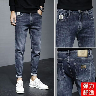 New Spring Autumn Men Jeans Korean Denim Slim Cowboy Stretch Designer Trousers Washed Classic Boyfriend Cargo Cropped Pants Male