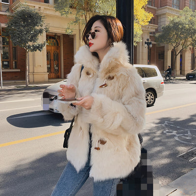 2021 New Winter Patchwork Women Faux Fur Coat Loose Ladies Outerwear Fashion Casual Thicken High Quality Female Parkas A634