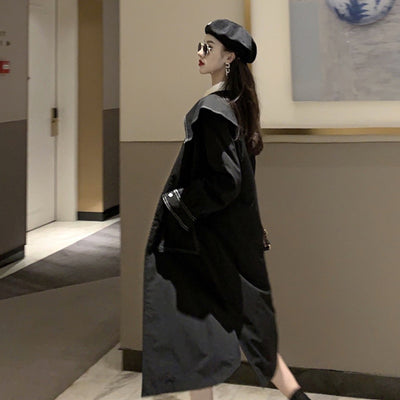 Women's New Retro Hong Kong Style Loose Casual Windbreaker Jacket Fashion Over-the-Knee Long Popular Women's Windbreaker