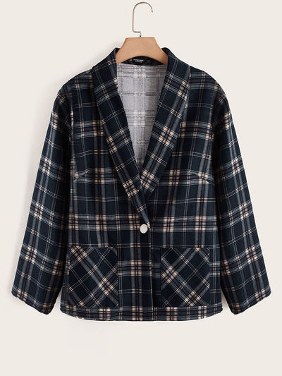 TOLEEN Plus Size Women Clothing Fashion Button Plaid Coats 2022 New Spring Autumn Casual Elegant Office Formal Slim Suit Outwear