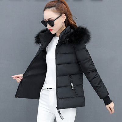 2021winter Polyester Women's Down Jacket Hooded Long Sleeve Cardigan Pockets Zipper Slim Solid Thick Fashion Casual Down Jacket