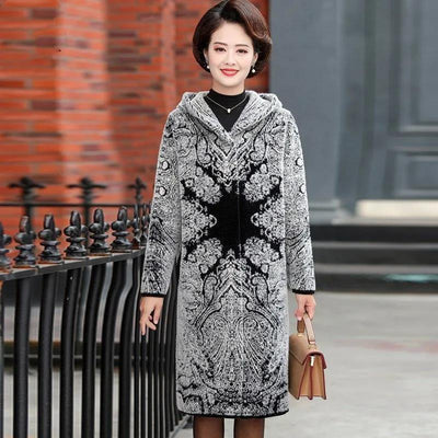 Mom Winter Imitation Mink Velvet Coat Long Middle-aged Printing Cashmere Woolen Coat Plus Size 5XL Thick Top Overcoat