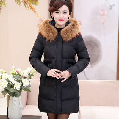 Autumn And Winter Women's Cotton Coat 2021 Fashion New Medium Length Hooded Fur Collar Large Size Cotton Coat Mother Coat H0247