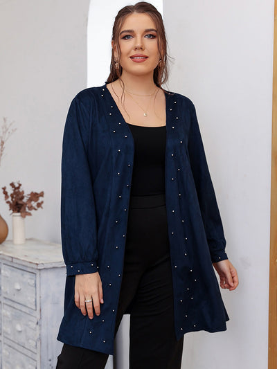 TOLEEN Fashion Plus Size Women Large Coat 2022 Sping Autumn Solid Drak Blue Lady Outfits Causal Open Stitch Clothing With Belt
