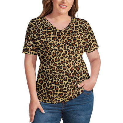 Leopard Skin Print T Shirt Plus Size Trendy Spotted Striped Pretty T-Shirts Short Sleeves V Neck Casual Tees Ladies Summer Tops