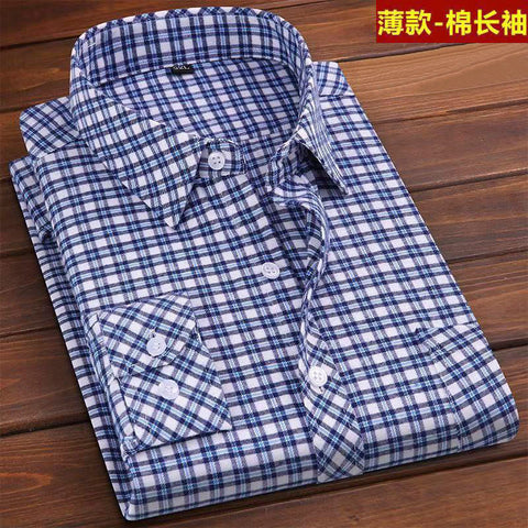 Autumn And Winter Men&#39;s Plaid Cotton Shirt Turn Down Collar Button Long Sleeve Business Casual Loose Plaid Shirt