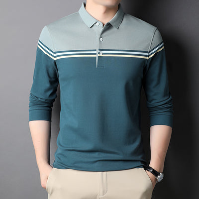 MLSHP Long Sleeve Mens Polo Shirts Spring and Autumn  Cotton Business Casual Striped Polo Shirt Men High Quality 3XL