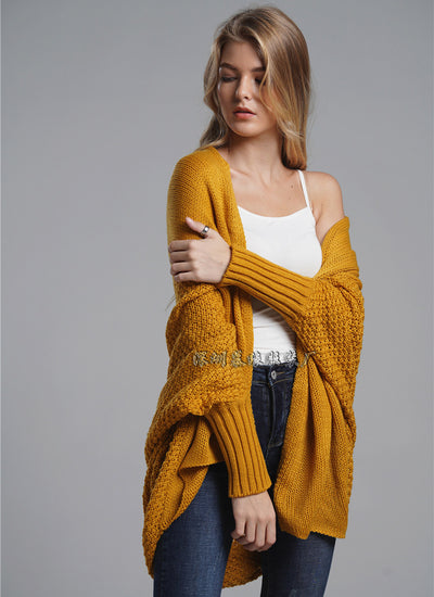 Autumn and Winter New Women&#39;s Clothing Bat Sleeve Large Size Long Loose Knitted Cardigan Sweater Women&#39;s Coat Women&#39;s Sweater