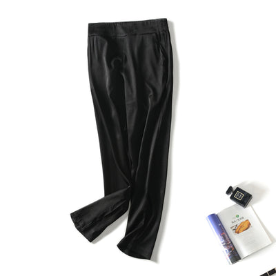 [New product] Jinju spring and summer new solid color elastic waist wild silk and silk female casual pants