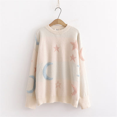 Women Clothes 2022 Autumn and Winter Clothes Women Round Neck Star and Moon Pull Femme Pullover Women Sweater Women 63
