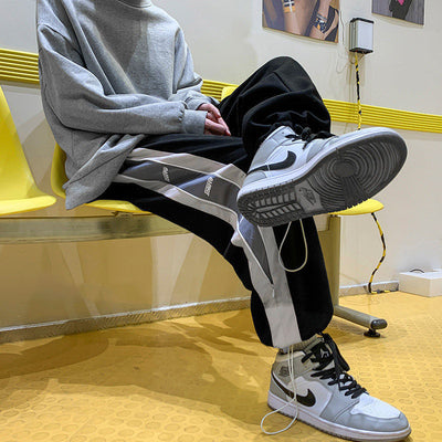 Men Sweatpants Retro Running Pants Harajuku Bear Print Basic Teens Streetwear Casual Workout Trouser Loose Hip Hop Pants Unisex