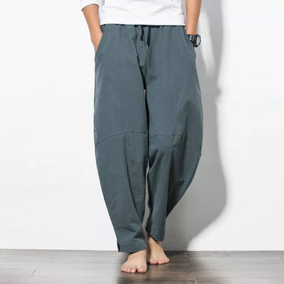 Male Casual Solid Color Pants Trousers Chinese Style Plus Size Sweatpants Pants New Men's Cotton Linen Loose Pants