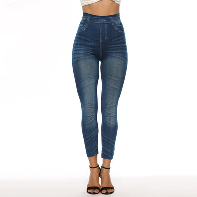 Ladies&#39;printed Jeans Bottoms Hip Lift Overshoot And Slim Nine-minute Pants