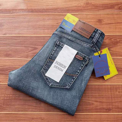 2023 LEEFIICO Brand Men Black Blue Straight Stretch Denim Pants Jeans Casual Line Trousers Male Plus Size 40