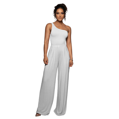 Summer Sleeveless One Shoulder Sexy Tops Women 2022 Loose Wide Leg Pants Casual Solid Set of Two Fashion Pieces for Women
