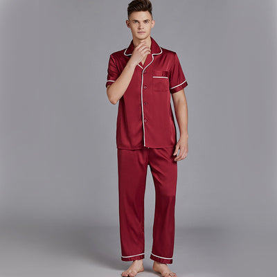 Men'S Pajamas Summer Short-Sleeved Trousers Suit Thin Silk Men'S Home Wear Large Size Can Wear Outside Casual Sleepwear Пижам