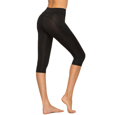 Women Crop Leggings With Pocket Female Sport Fitness Workout High Waist Short Leggings Solid Slim Push Up Trouser Female Pant