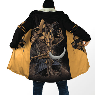 New winter men's hooded cloak Egyptian ancient gods 3D printed fleece windbreaker unisex casual thick warm hooded cloak