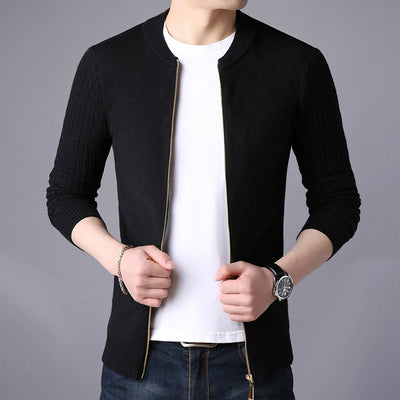 Spring Men's Sweater Cardigan Solid Long Sleeve Knitted Coat Full Zipper Casual Wool Sweater Tide Slim Male Autumn Clothing