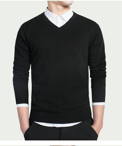 2023 New Autumn V Neck Men Casual Sweaters Pullover Cotton Long Sleeve Slim Fit Mens Sweaters ABZ486