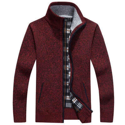 Autumn Winter 2023 Men&#39;s Sweater Coat Faux Fur Wool Sweater Jackets Men Zipper Knitted Thick Coat Warm Casual Knitwear Cardigan