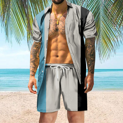 Mens Summer Fashion Leisure Hawaii Seaside Holiday Beach Digital 3D Printing Short Sleeved Shirt Shorts Beach Pants Suit
