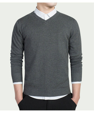 2023 New Autumn V Neck Men Casual Sweaters Pullover Cotton Long Sleeve Slim Fit Mens Sweaters ABZ486