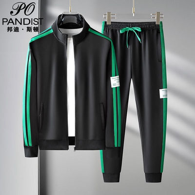 Spring and autumn new men's casual long-sleeved cardigan sportswear top pants two-piece trend splicing suit