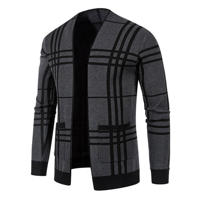 Men's Knitted Cardigan Plaid Slim Jacket Knitted Cardigan