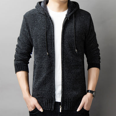 Men's outerwear hooded cardigan plush thick warm sweater 2022 autumn and winter fashion casual high quality top