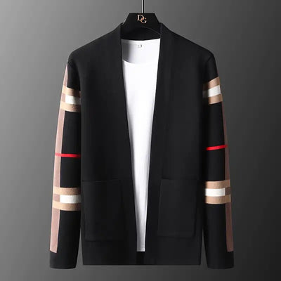 High-end brand knitted cardigan men's fashion luxury striped sweater casual shawl spring and autumn trend men's wear coat