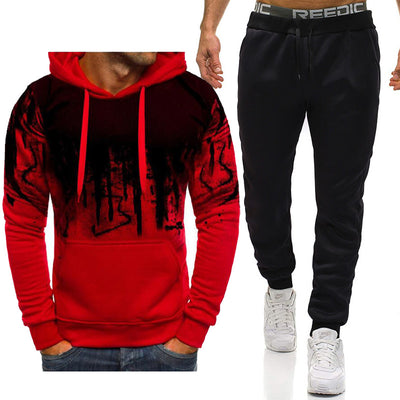 Autumn Winter Men&#39;s 2 Piece Set Warm Splash-Ink Print Casual Long Sleeve Oversize Hoodies + Pants weatpant Tracksuit Outfit