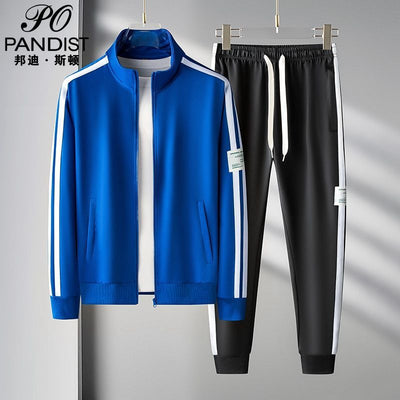 Spring and autumn new men&#39;s casual long-sleeved cardigan sportswear top pants two-piece trend splicing suit