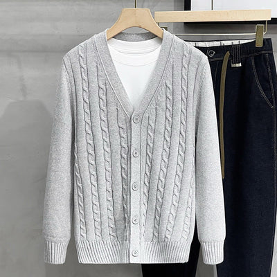 High Quality Cardigans Men Cotton Sweater Long Sleeve V-Neck Sweaters Loose Solid Button Tops Thick Knitting Casual Clothing