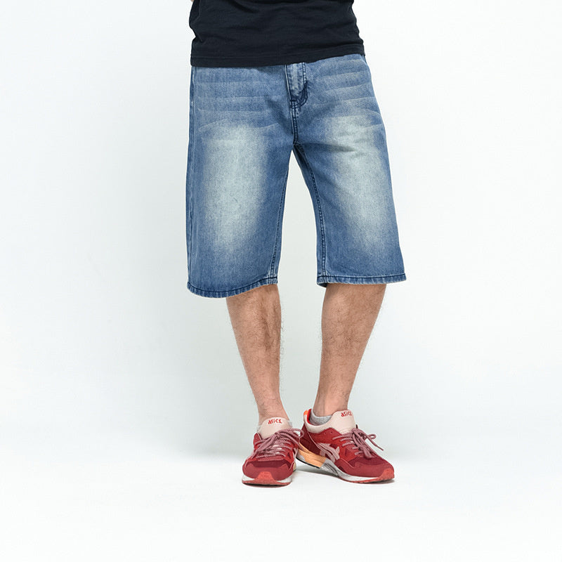 Denim Men Shorts Loose Fit Weight Summer Long Short Man Baggy Plus Size Male Clothing 40 42 44 46 Blue Jeans Shorts Men Breeches